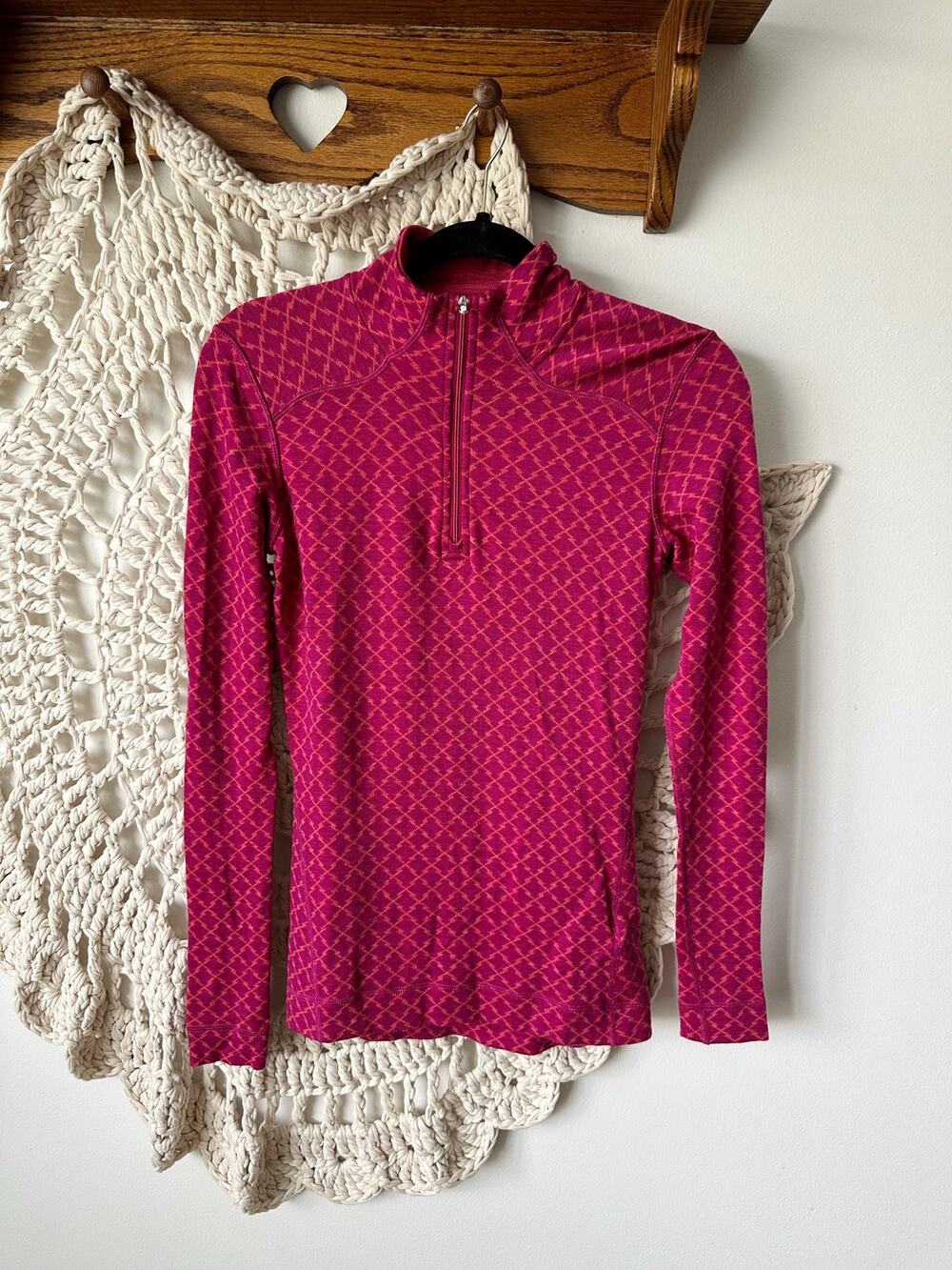 SmartWool Midweight Quarter Zip Base Layer Merino Wool Pink Size Small